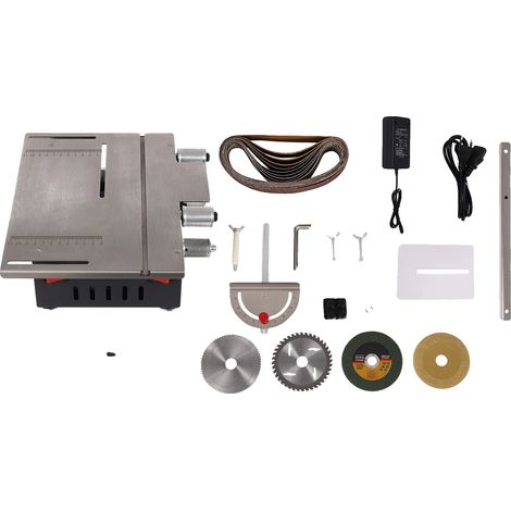 Scie sur table, moteur de 200W, angle de coupe réglable, Argent (1/2)