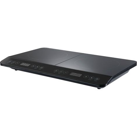 Table domino à induction 58cm 3400W 2 foyers – Finition Black Crystal – Minuterie 180 min – 1976 – Silver Style