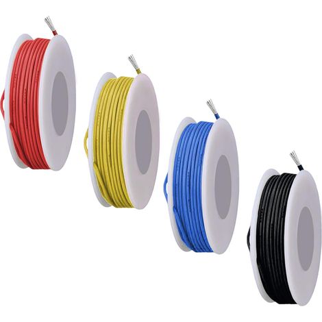 Fil électronique de calibre 22 - 300 V - Isolation en PVC - Fil électronique flexible en silicone - 22 AWG - 4 couleurs (rouge/jaune/bleu/noir) - 5 m de chaque fil pour bricolage (1/5)