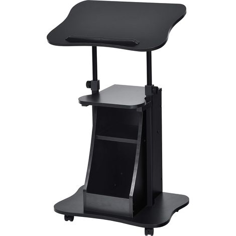 Goplus – Bureau debout moderne pour ordinateur – Hauteur et angle réglables – Cadre en bois multicouche noir – Table chariot avec roulettes (1/5)