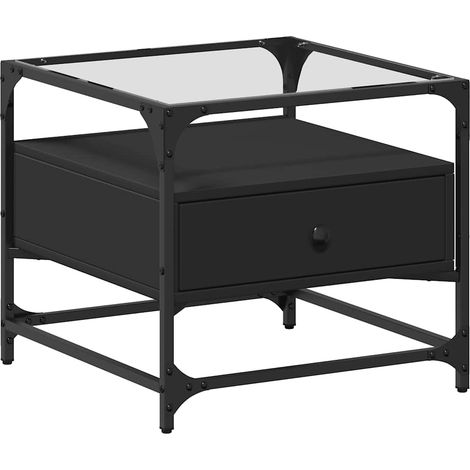 Table basse Table de salon Table de café avec dessus en verre noir 50x50x45 cm acier (1/5)