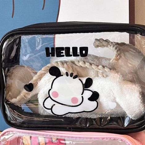 Trousse de rangement mignonne en PVC noir, portable, pour maquillage, pinceaux et bijoux. (1/5)