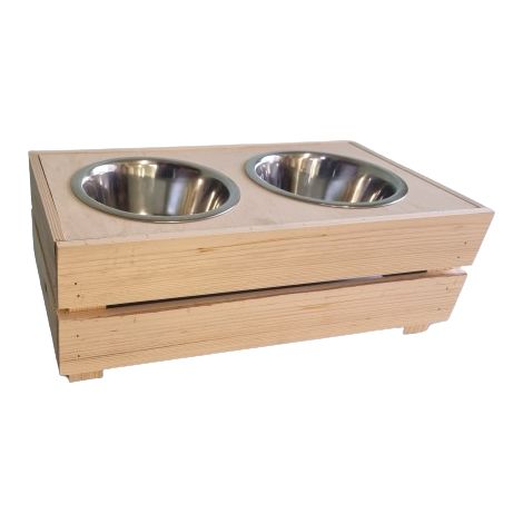 Support de gamelle professionnel XL pour chien – Bois massif et acier inoxydable – Hauteur 15 cm pour meilleure digestion – Facile à nettoyer