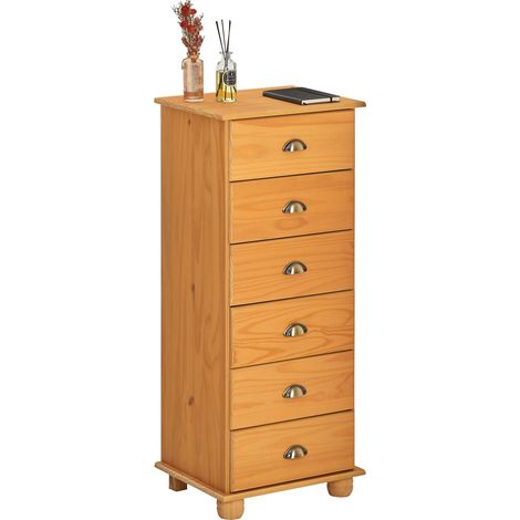 Idimex – Chiffonnier en pin massif finition cirée – 6 tiroirs – Dimensions 114 x 49 x 39 cm (H x L x P) – Style antique