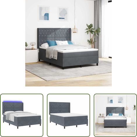 Lits LED RGB - Lit à ressorts avec tête de lit Gris foncé 140 x 200 cm Velours (1/5)