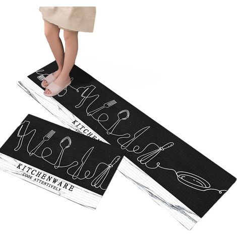 Juego de tapetes antideslizantes para cocina – Terciopelo cristalino impermeable – Dimensiones: 40 x 60 cm + 40 x 120 cm – Fácil de limpiar (1/5)