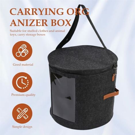 Boîte de rangement ronde pour chapeaux - Boîte à chapeaux pliable avec couvercle pour ranger vêtements et jouets pour animaux, boîte de rangement portable gris foncé