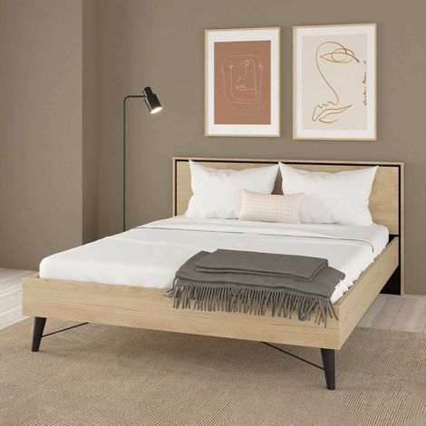 Dmora - Cama doble Cariss, Sommier para dormitorio, Estructura de cama por habitación, Estructura del sostenedor del colchón, 207x173 h91 cm, Roble claro (1/5)