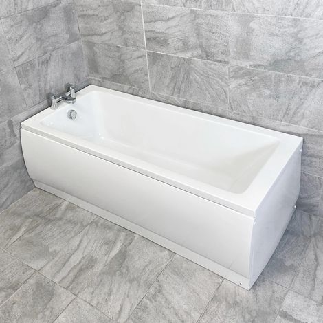 1500 x 700mm Bath Single Ended White Acrylic Straight Compact Bathtub Siera, Without Front Panel-Without End Panel (1/4)