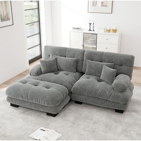 Sofá salón modular chenilla gris con otoman OKMYHOME (1/5)