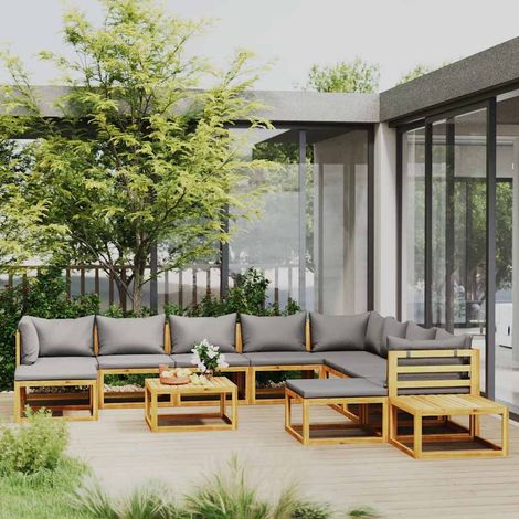 Salon de jardin 12 pcs Ensemble Table et Chaise de Jardin - avec coussin Bois d'acacia solide BV644992 - BonneVie (1/5)