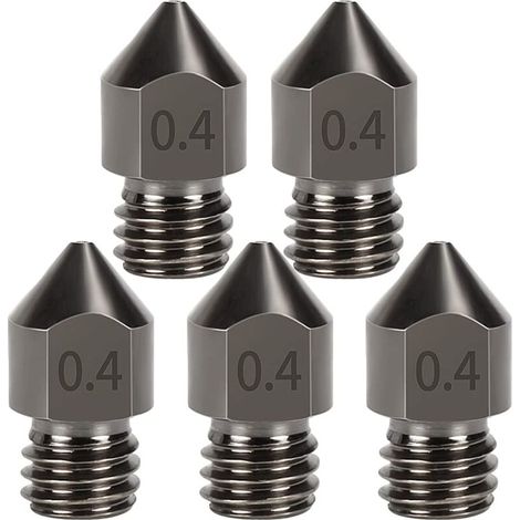 5 Pièces Acier Trempé MK8 Buses, 0,4mm Hotend Extrudeuse Nozzle pour Ender 3s 3 Pro, CR-10 Imprimante 3D 1,75mm Filament (1/5)