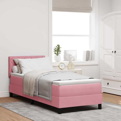 vidaXL Letto a Sorgente LED con strisce LED Rosa 80 x 200 cm Velluto (1/5)