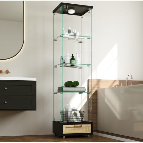 Vitrinenschrank aus Glas 42,5 x 37 x 167,5 cm, schwarz, LED, Schubladen, MDF/Hartglas MEUBLIV (1/5)