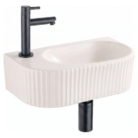 QeramiQ Fuente Lavabo pour WC - 40x22x12 cm - nervure - demi-rond - trou de robinet de Lavabo pour WC a gauche - ceramique - robinet de Lavabo pour WC (1/5)
