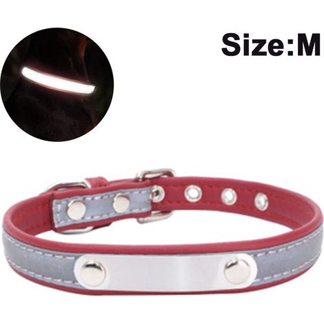 Collier Pour Chien Avec Porte-Nom Gravé, Personnalisable, Cuir Souple, Collier Pour Chien Avec Étiquette D'Identification Individuelle, Pour Petits, Moyens Et Grands Chiens ---- Red --- M (1/4)