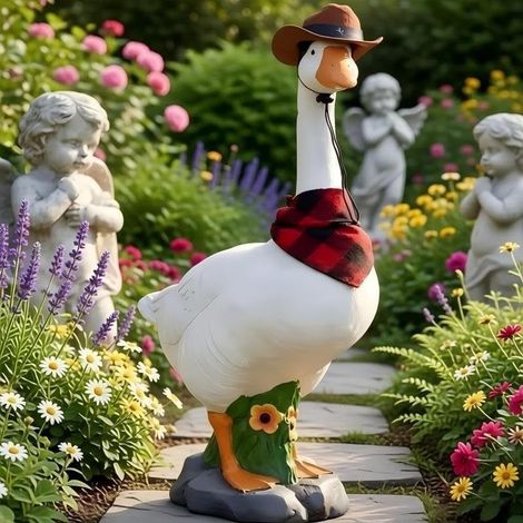 Resina Oca Statua – 35,5 cm Resistente agli agenti atmosferici Decorazione del Giardino con Cappello da Cowboy Rimovibile Bandana – Sabbia Compilabile Cascina Portico Terrazza Agriturismo Decorazione (1/5)