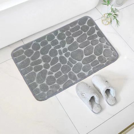 Gris - Petites pierres 4060cm (corail polaire 0,8cm d'épaisseur) Tapis de sol en polaire corail à petits motifs de pierres, couleur unie, facile à nettoyer, tapis de salle de bain, tapis de toilette, (1/5)