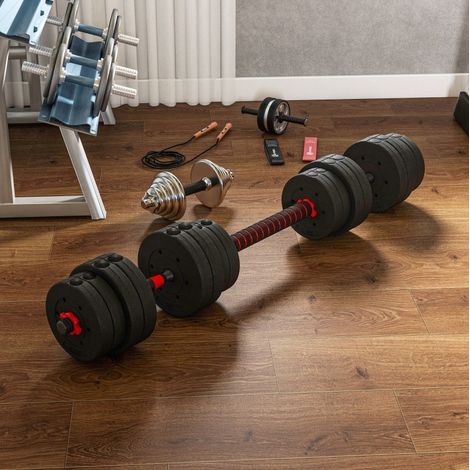 Mancuernas ajustables 2 en 1 30 kg, convertibles en barra de musculación, negro HAVRYA (1/4)