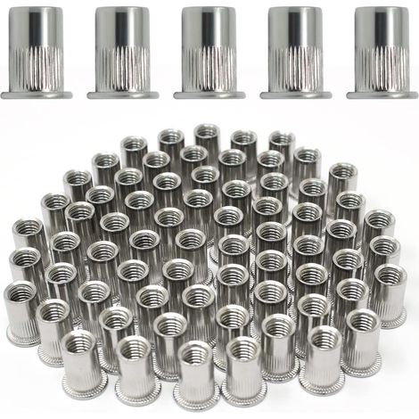 120 Pcs M8 Rivet écrous,Rivet écrou en 304 Acier Inoxydable,Ecrous à Riveter filetés à Tête Plate,Inserts filetés écrou Aveugle,écrous de Rivet Insert Fileté (1/5)