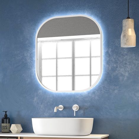 Specchio bagno led retroilluminato 60x70 cm cornice bianca  KAM-S6700B kamalu