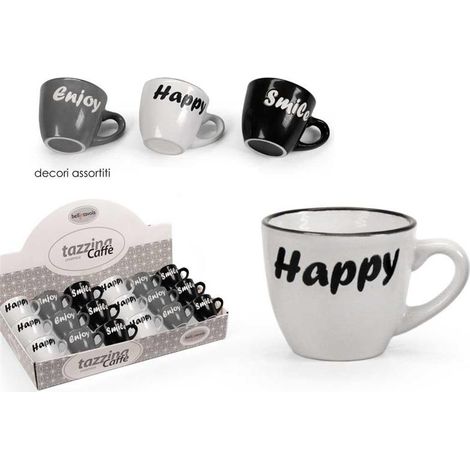 TAZZINA DI CAFFÈ 100 ML COLORI E FANTASIA ASSORTITI IN PORCELLANA MOTIVO HAPPY 1 PZ