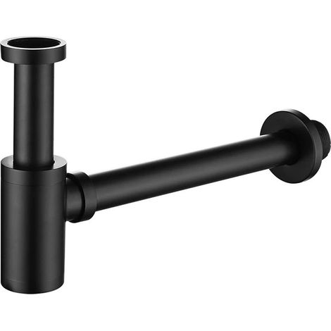 Siphon Lavabo - Laiton Massif - Tube Extension 200 mm - Raccord 1 1/4 Pouces (32 mm) - Antiodueur Antifuite - Finition Noir Mat - 1 Pièce