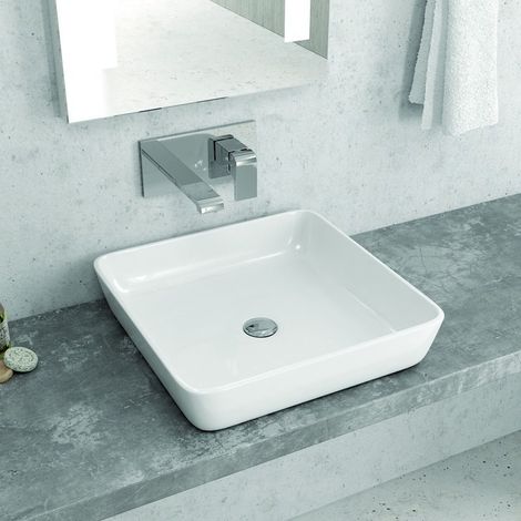 Lavabo bagno quadrato in ceramica bianca lucida  Litos-P105 kamalu
