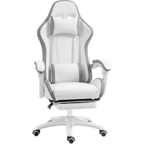 Silla gaming ergonómica reclinable 135°, soporte lumbar y reposapiés, blanco/gris, MODENUIT (1/4)