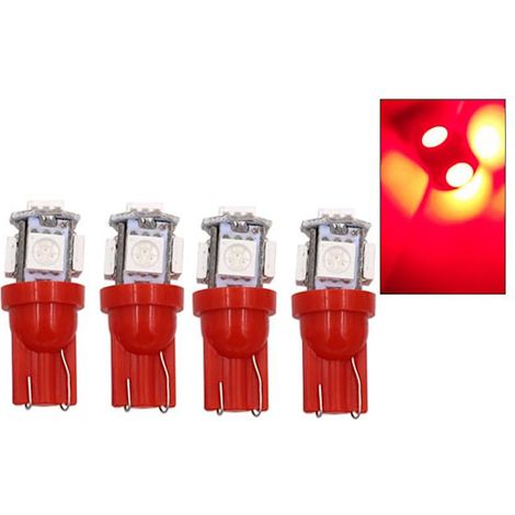 LED rouge T10 W5W avec 5 puces SMD 5050, 12 V, lot de 4 (1/2)