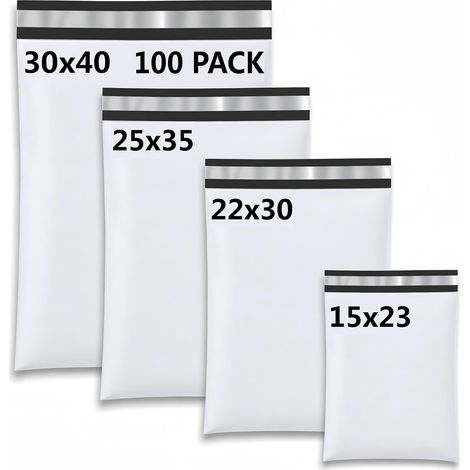 Lot de 100 Pochettes d'Envoi Colis Vinted, Recyclable 4 Tailles Enveloppe Plastique pour Colis 120μm, Sac Expédition Leboncoin et Vinted Résistant, Sachet Envoi Vetement, Emballage Expédition (1/5)