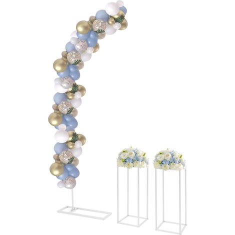 2 M Hauteur Arche de Mariage avec 2 pièces 60cm H Support à Fleurs Rectangulaire, Cadre de fond Arcé de Ballon en Métal, DéCoration pour Mariage/Cérémonie/Anniversaire/Fête (Blanc) (1/5)