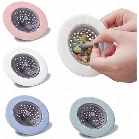 Passoire d'évier de cuisine 4 pièces, filtre de vidange anti-bouchage pour lavabo et salle de bain, bouchon de drainage en inox, grille de protection universelle (1/5)