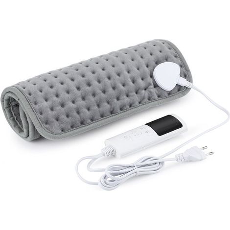 Coussin chauffant - Couverture chauffante - Enveloppement chauffant - 9 niveaux de chauffage - 4 réglages de minuterie - 30 × 60 cm - Fibre synthétique - Gris (1/5)