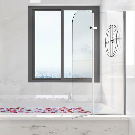 Randaco Pare-baignoire gain de place 2 panneaux, H.140 x l.100 cm, verre transparent, profilé alu argenté (1/5)