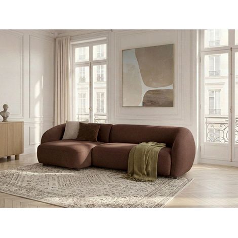 BOBOCHIC - Canapé d'angle convertible avance-recule électrique HALO tissu lisse Angle gauche Marron (1/5)
