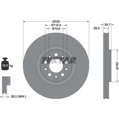 Lot de 2 Disques de frein TEXTAR 92351103 JEEP 52109375 52155731 68489377AA