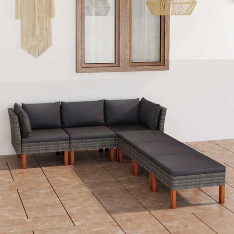 Salon de jardin 6 pcs Ensemble Table et Chaise de Jardin - avec coussins Résine tressée Gris BV605185 - BonneVie (1/5)