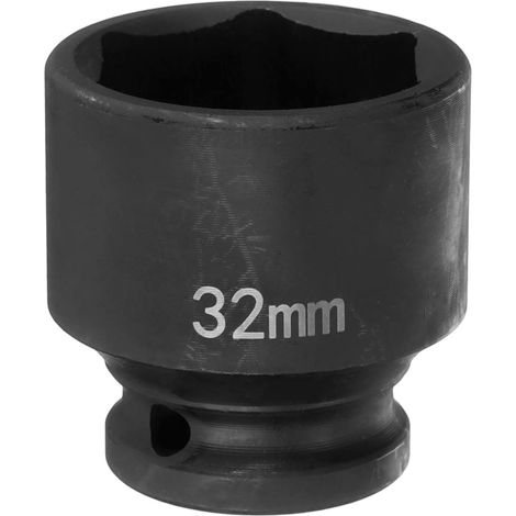 Douille à Choc 6 Points 32mm Douille Métrique 1/2" Entraînement Carré 1.8" (45mm) Long Douilles Hexagonales pour Écrous d'Axe de Broche en Acier Cr-Mo Phosphaté, Noir (1/5)