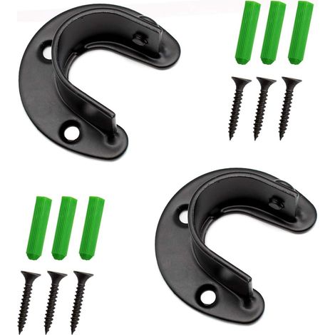 2 Pièces Support de Tube Penderie- 28 mm Réglable Support de Tige de Bride, Tringle Penderie Peut être Utilisé pour le Support D'armoire/Tringle à Rideaux/Tringle à Vêtements (Noir) (1/5)