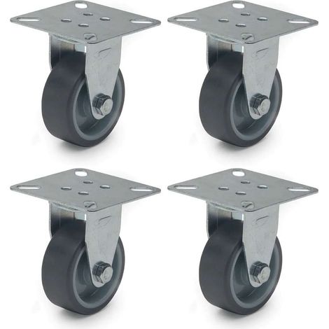 Set di 4 ruote fisse senza freno, 50 mm – portata 30 kg – Gomma morbida antigraffio – Per mobili, carrelli e tavolini. (1/2)