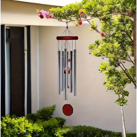 Carillon éolien d'extérieur - 4 saisons - Son agréable - Orgue à vent à tubes accordés 68 cm - Tubes accordés - Aluminium - Argent (1/5)