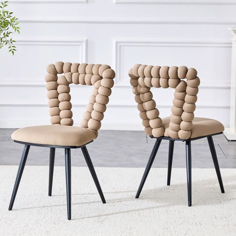 Sillas de comedor 2 unidades en terciopelo color camel con respaldo geométrico y patas de metal,45x44x85 cm (1/5)