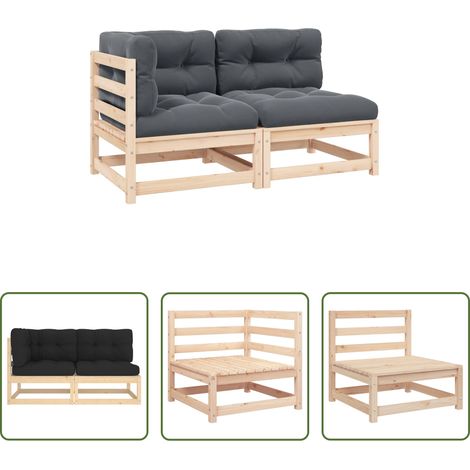 vidaXL Muebles de jardín 2 piezas con cojines madera maciza de pino (1/5)