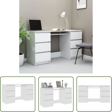 The Living Store Bureau Blanc 140x50x77 cm Bois d'ingénierie - Bureau Blanc - Bureau Informatique - Meuble De Bureau - Bureau Design - Bureau Compact (1/5)