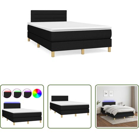 vidaXL LED-Leiste - Boxspringbett mit Matratze & LED Schwarz 120x190 cm Stoff (1/5)