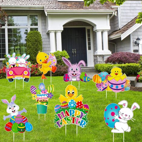 Lot de 8 panneaux de jardin de Pâques - Décoration extérieure - Décoration de jardin - Flèches de chasse - Panneaux d'avertissement - Accessoires de décoration de Pâques - Flèches de (1/5)
