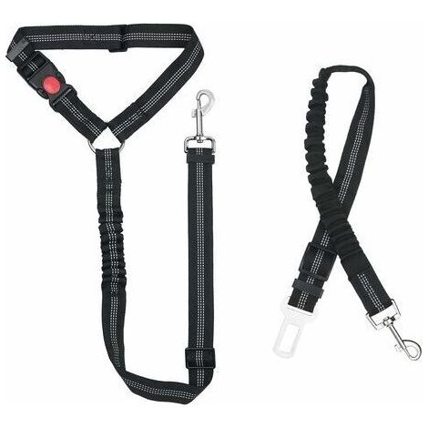 Nylon Ceinture Chien, Universel Harnais Voiture Réglable pour Chien & Chat avec Absorption des Chocs, 2 en 1 Laisse Chien Ceinture de Sécurité pour Animaux de Compagnie Durable pour Voyage(Noir) (1/4)