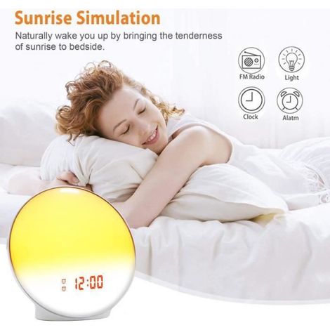 Radio Réveil Simulateur D'aube Eveil Lumière,Reveil Lumineux Lampe de Chevet Chambre LED Veilleuse Lampe pour Enfants & Adulte,Doubl (1/4)
