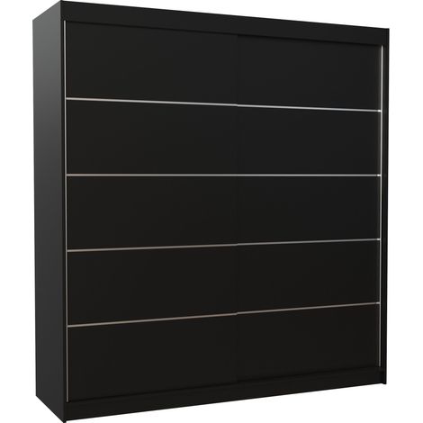 Armoire chambre adulte noir 2 portes coulissantes Yvona 200cm (1/4)